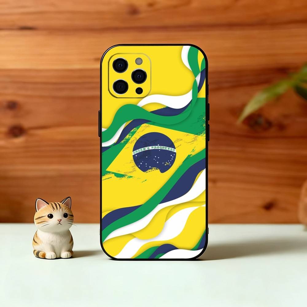 B-Brazil B-Brazilian Flag Phone Case For iPhone 17, 16,15,14,13,12,11 Plus,Pro Max, Others Soft Black Cover