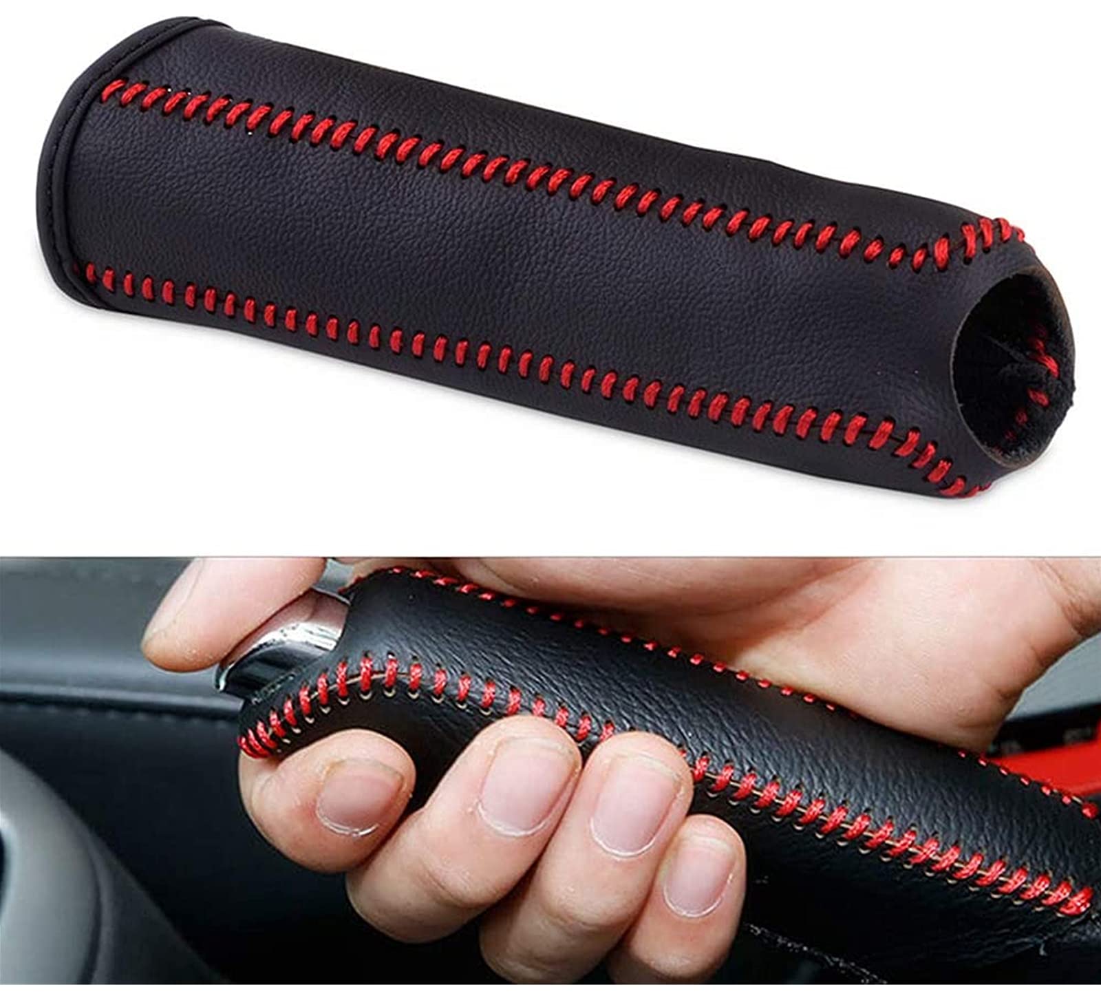 

YFFSFDC Genuine Leather Shift Knob Cover for All Vehicles, Universal, красный