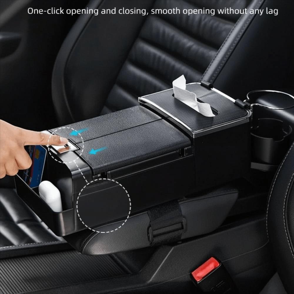 Easy to Install Car Mounted Tissue Box with Cup Holder Car Armrest Storage Box  Car Interior