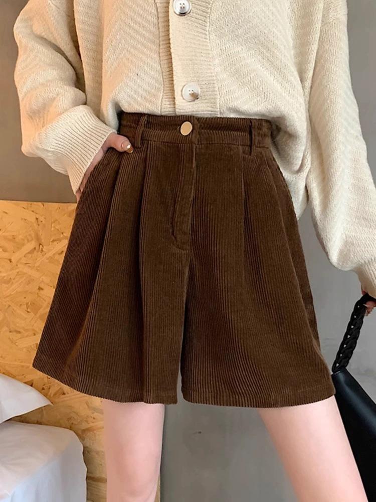 2023 Women's High-Waist Wide-Leg Corduroy Shorts - Spring/Autumn Slimming Casual Pants