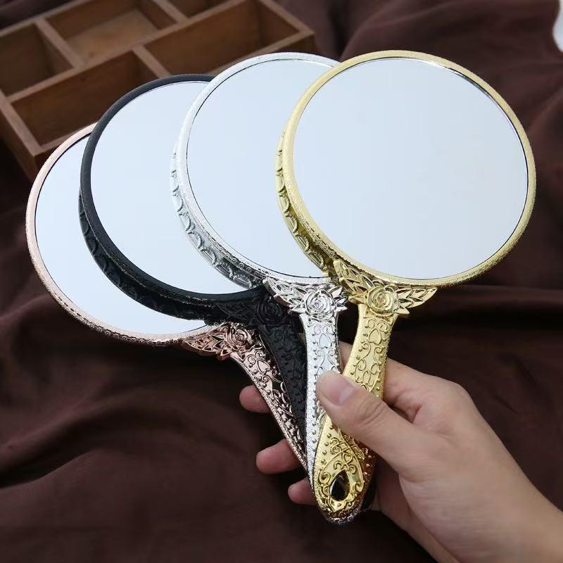 European Retro Princess Style Handheld Beauty Mirror - Portable, High-Definition, Thickened, Ideal for Makeup and Microblading