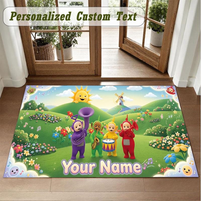 Crystal Velvet Square Rug Custom NameTeletubbies Pattern Non Slip Home Floor Decor Rug