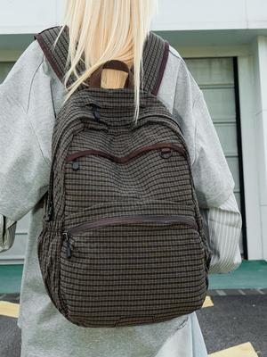Retro Plaid School & Travel Backpack - Simple Workwear Style