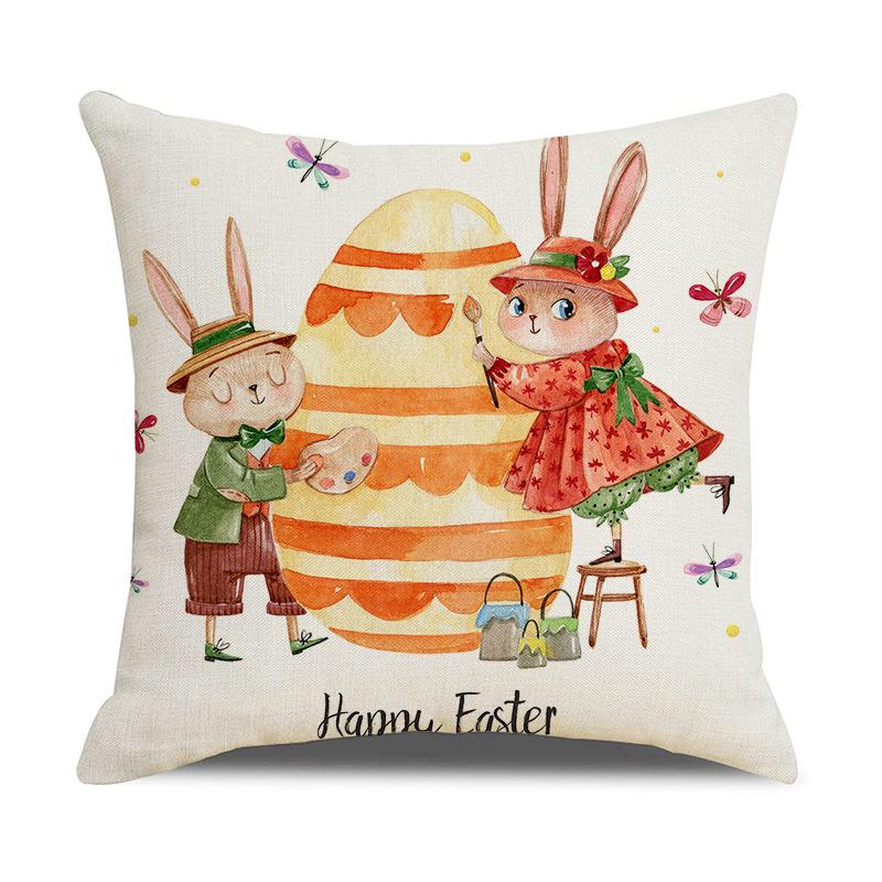 

Новая Пасхальная Наволочка Чехол для Подушки Мультяшный Пара Кроликов Пасхальное Яйцо Лен Цифровая Печать Дом 45*45cm