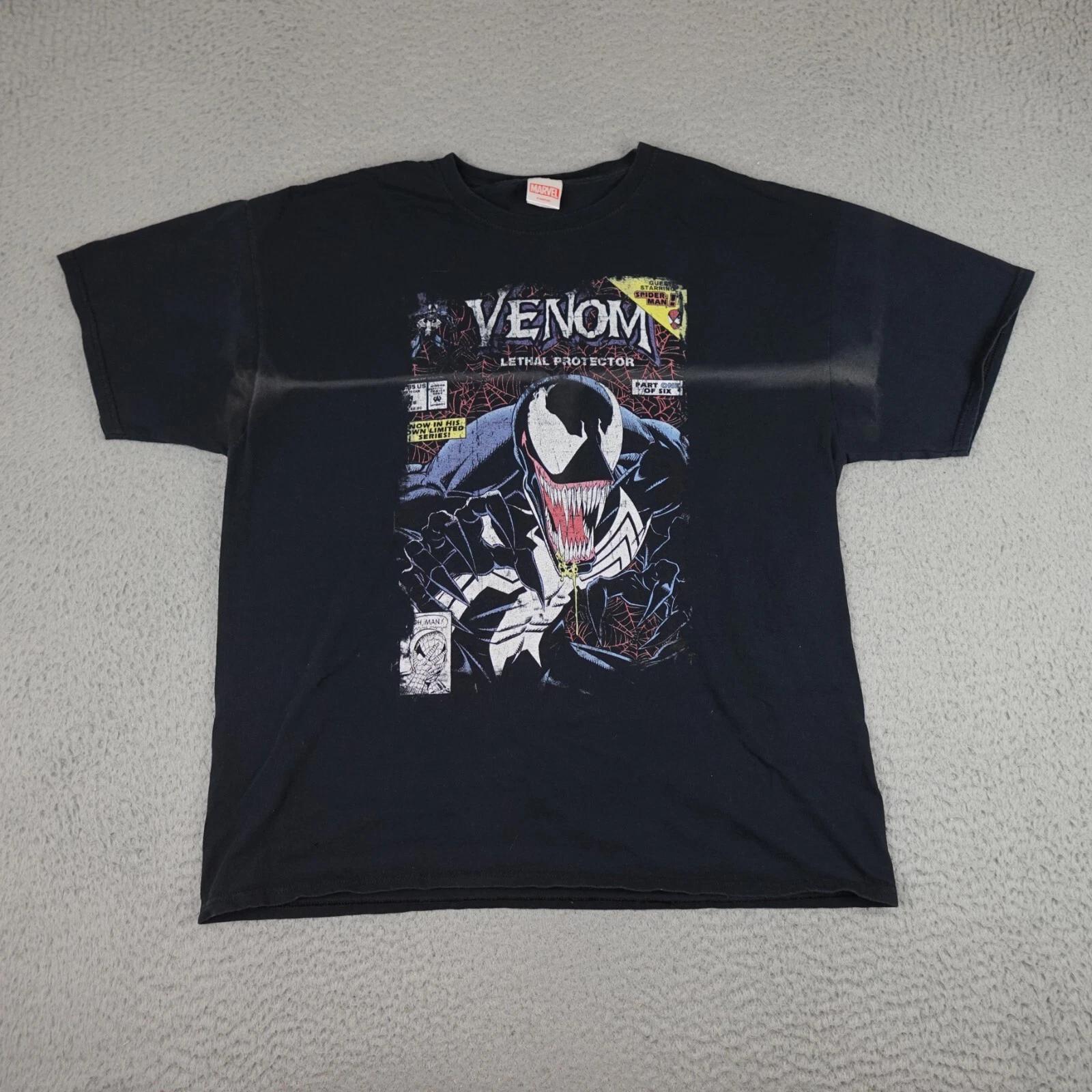 Venom Shirt Mens Extra Large Black Graphic Short Sleeve Marvel Faded Comic M