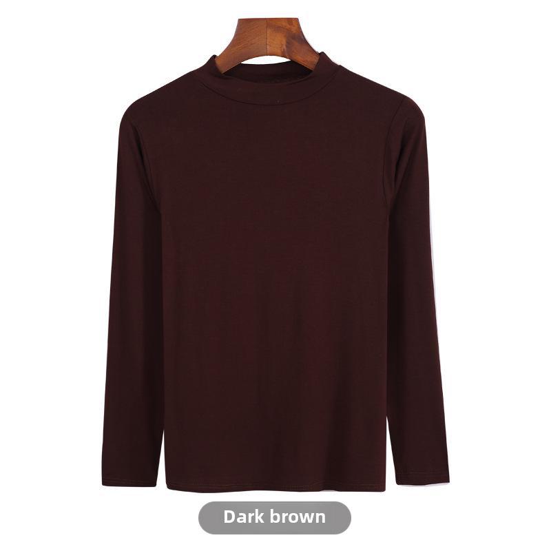Korean Half-High Collar Slim Fit Modal T-Shirt - Long-Sleeve Solid Color Top