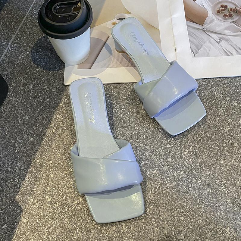 Fashion Summer Fashion Simple Ladies Slippers Dew Feet High Heels Solid Color Comfortable Casual SlippersFashion Slippers