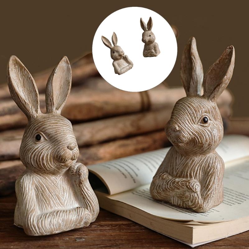 Permanent fashion Resin Rabbit Statues Set Of 2 For Porch Garden And reception Area Embellishing
