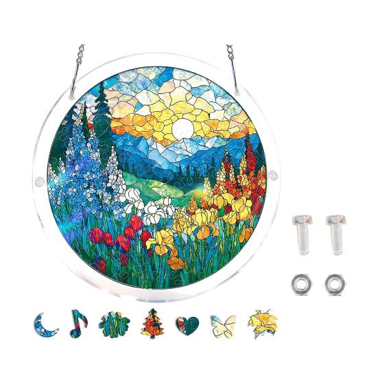 Window Hanging Ornament Suncatcher Puzzle Stained Glass Effect Decorative Light Shadow Art Piece for Balcony Window Decor Gift