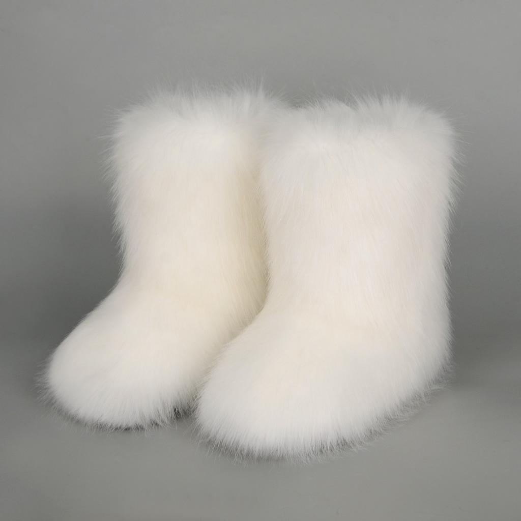 Vintersko Dame Vinter Fluffy Faux Fox Pels Støvler Dame Plysj Varme Snøstøvler Luksuriøst fottøy Jente Furry Pels Bottes Mote