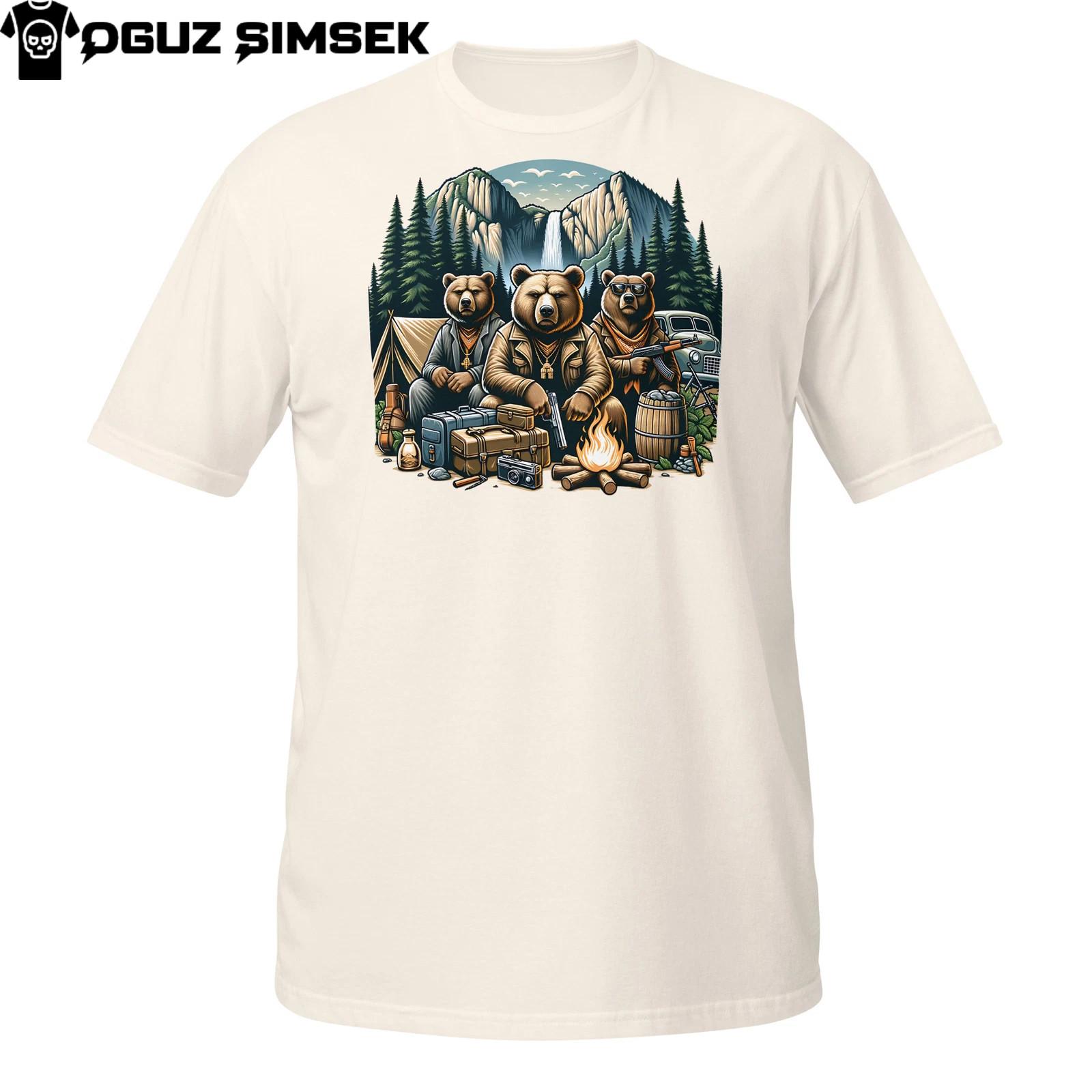 Camping Bear Gang T-Shirt Mens Womens Tees Top | Funny Grizzly Campfire Crew in Forest Design Tee 3XL