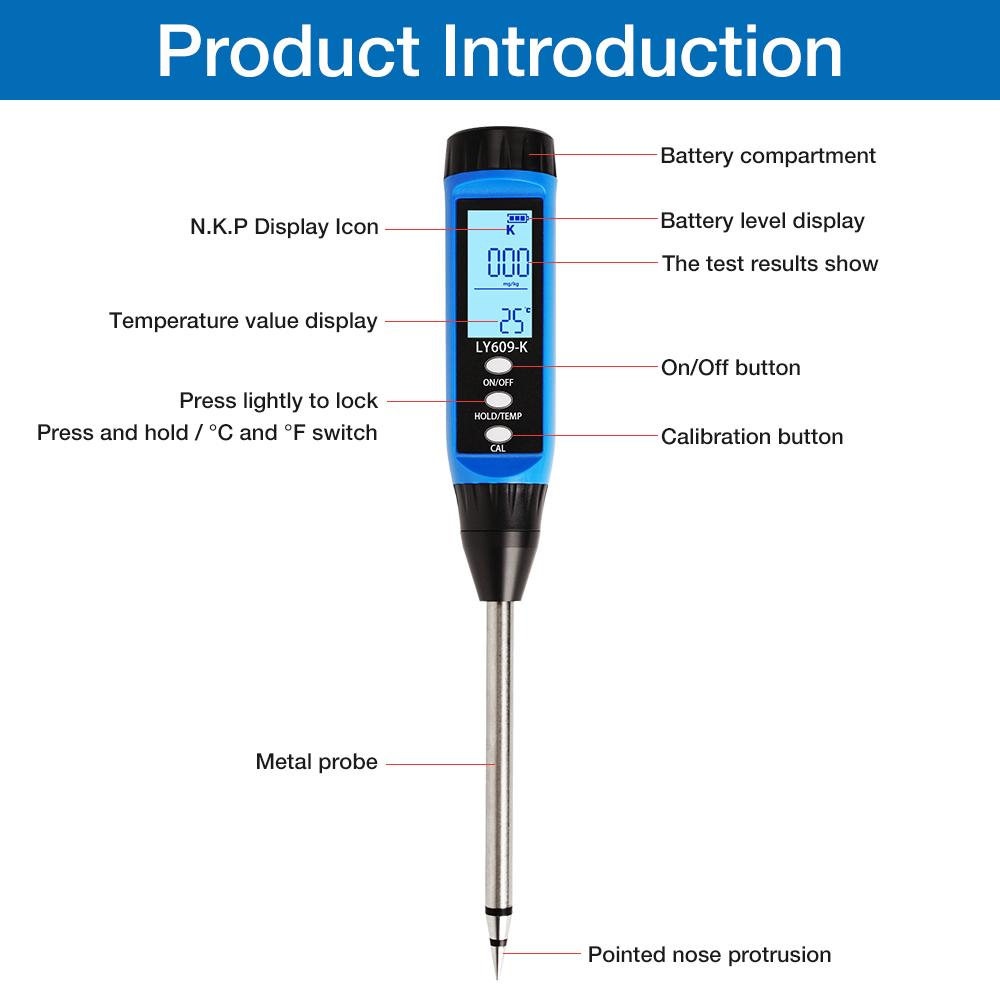 LY607 Soil NPK Tester LCD Backlight Soil Detector Nitrogen/Phosphorus/Potassium Analyzer Meter NPK Analyser for Greenhouse