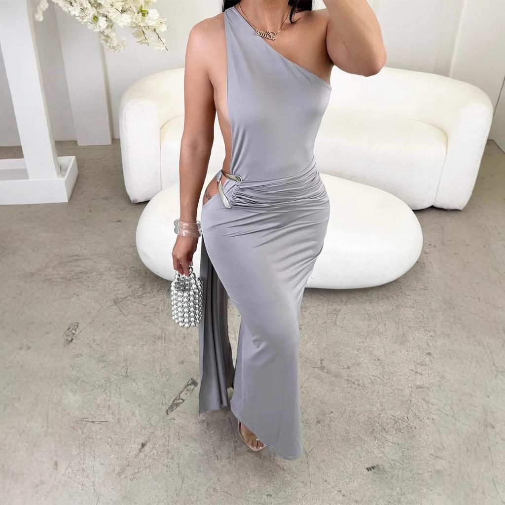 New summer European and American temperament hip wrap fashion slim and thin streamer strap tube top long dress women