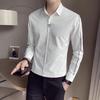 Men's Slim Fit Black Long Sleeve Shirt with Side Stripes Casual Business Formal Shirt