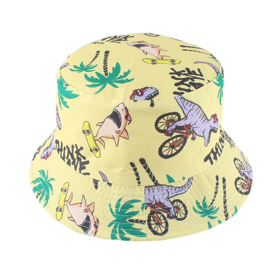 Summer Cotton Sun Hat For Kids Boys Girls Double Sided Bucket Hat Cartoon Cute Dinosaur Print Fisherman Cap Panama Chilldren
