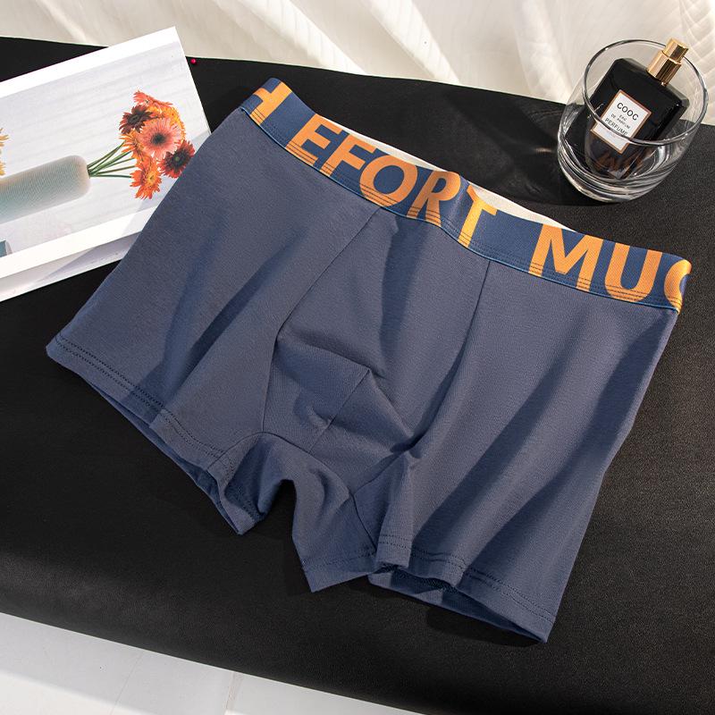 Men's Pure Cotton Boxer Briefs with Antibacterial Cordyceps and Breathable Crotch in Trendy Letter Design