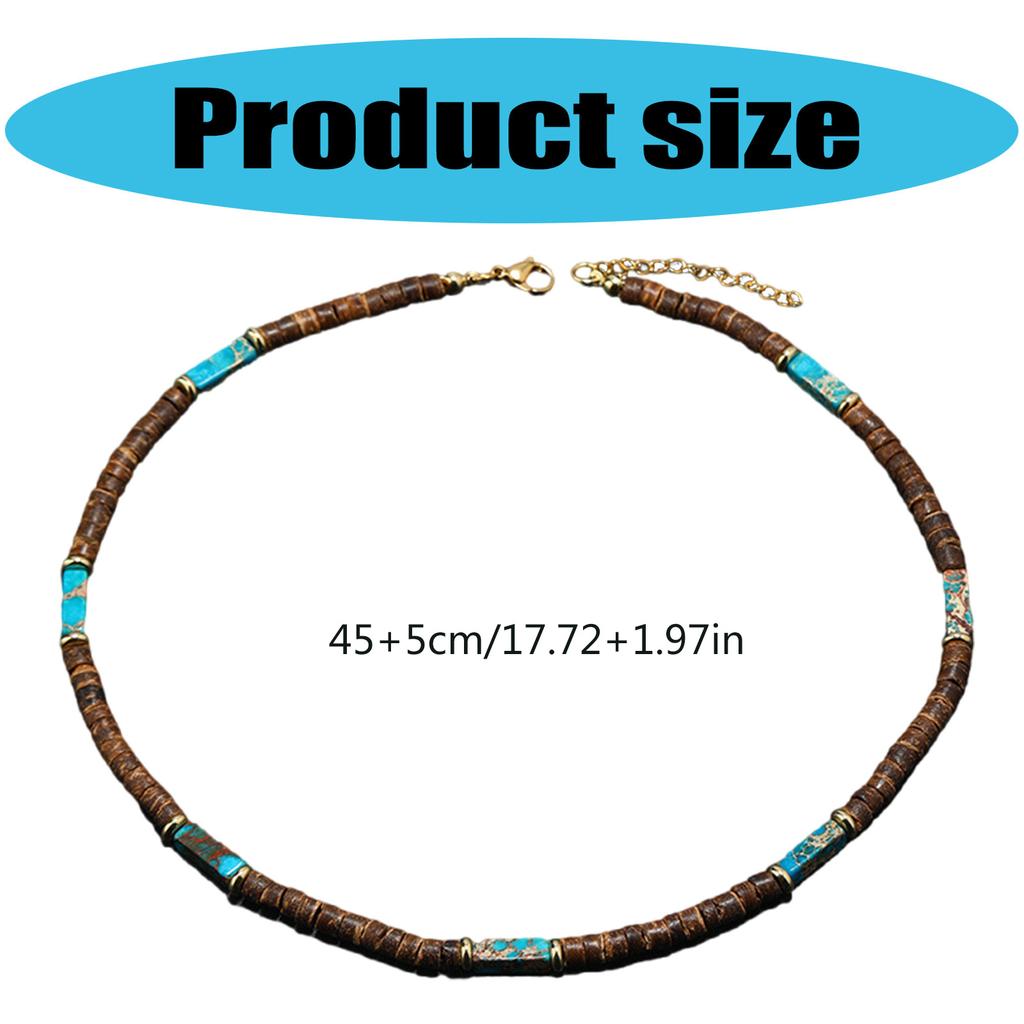Retro Halskette Kreativer Trendiger Halsschmuck Aus Braunen Kokosnussschalenholzperlen Und Natursteinanhänger