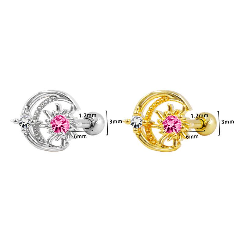 3D Moon & Heart-Shaped Zirconia Cartilage Stud Earrings