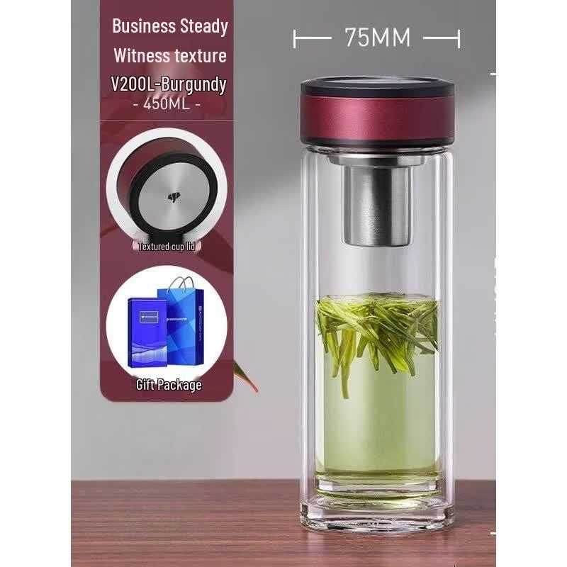 WANXIANG Double-Layer Heat-Resistant Glass Car Cup with Filter