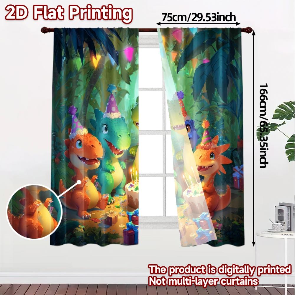 2pcs, 2D FLAT PRINTING Curtains (Without Rod) DinoBirthdayParty Popular Creative Curtains 100% Polyester Curtains Outdoor