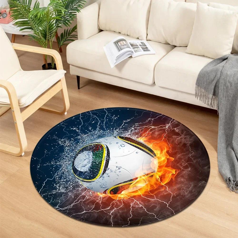 Crystal Velvet Water Fire Round Rug, CD Record Print Non Slip Floor Mat for Living Room, Bedroom, Home Decor, Circle Area Rug