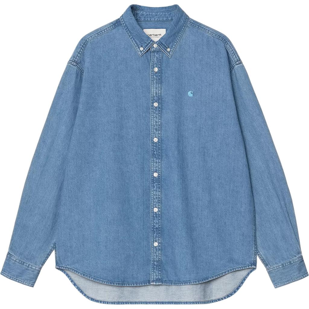 Carhartt WIP Loose Fit Logo Embroidered Button-Up Denim Long Sleeve Shirt Men shirts I034525-01-06