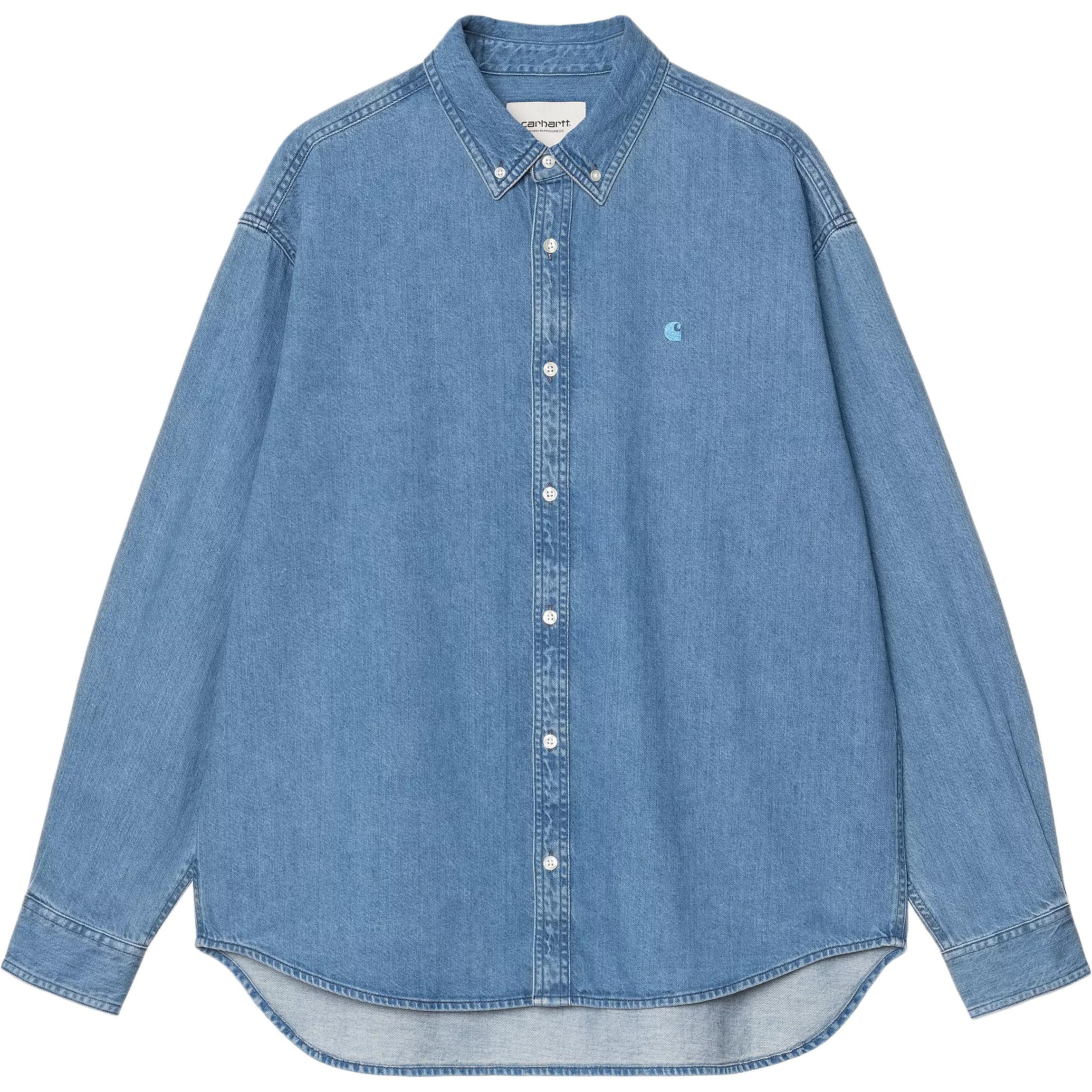 Joom Carhartt Wip Uomo Grigio Camicia In Denim A Maniche Lunghe Vestibilità Larga Logo Ricamato Bottoni Camicie I034525-01-06 Cm