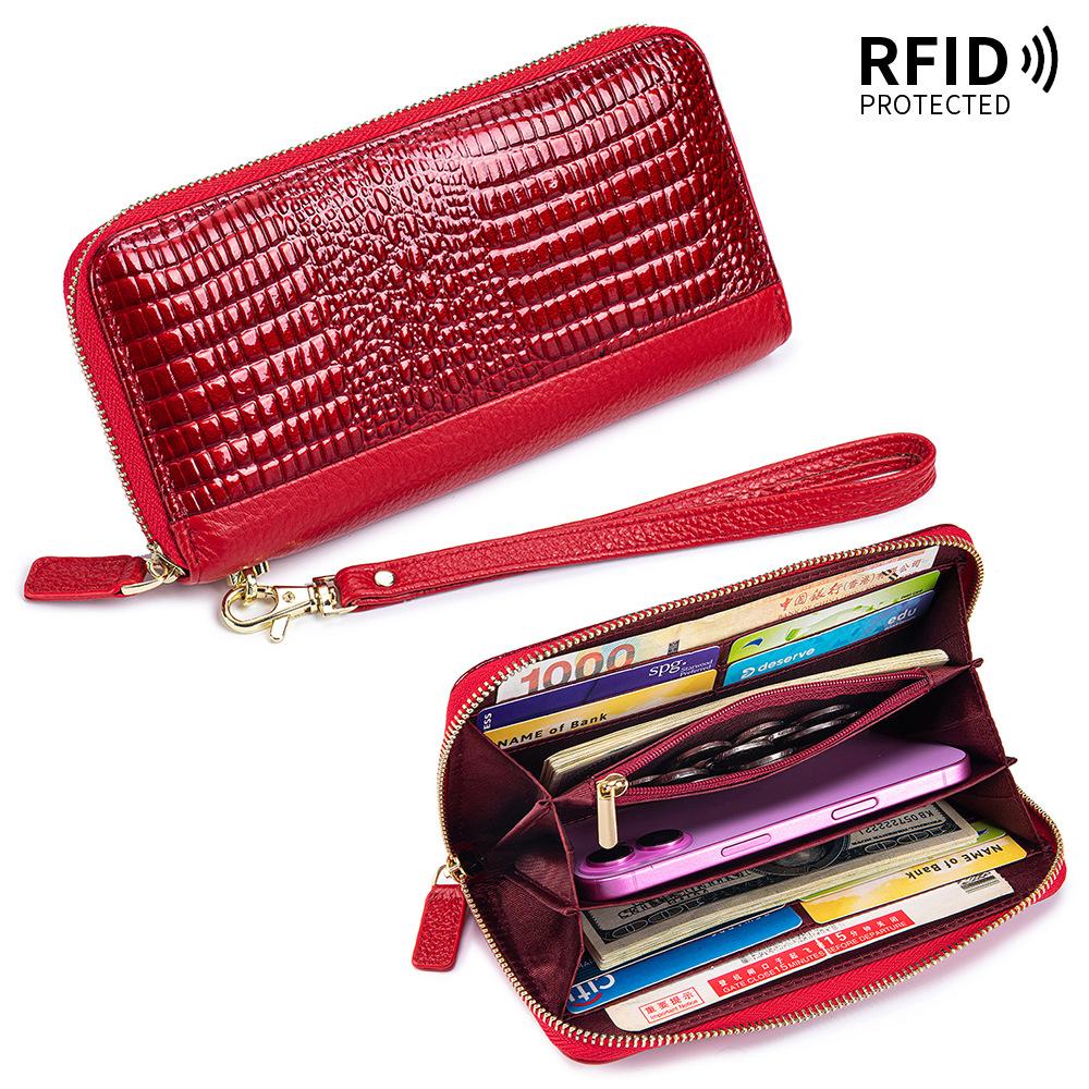 New women's long wallet fashionable crocodile pattern classic mobile phone bag patent leather simple clutch bag large capacity