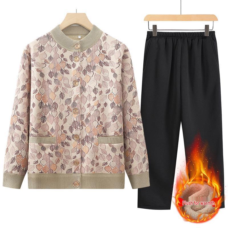 Autumn & Winter Fleece-Lined Floral Cardigan for Moms & Grandmas