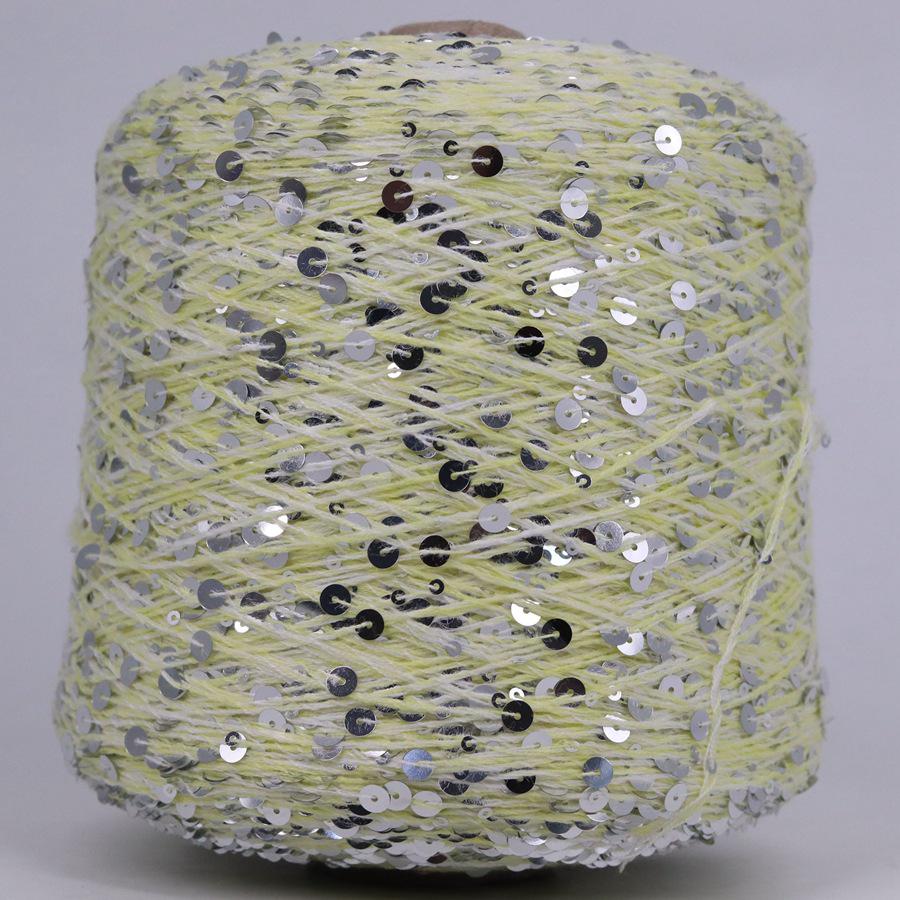 Hand-Knitted Bright Cotton Yarn with Sequins, 3MM+6MM, Combed and Fancy