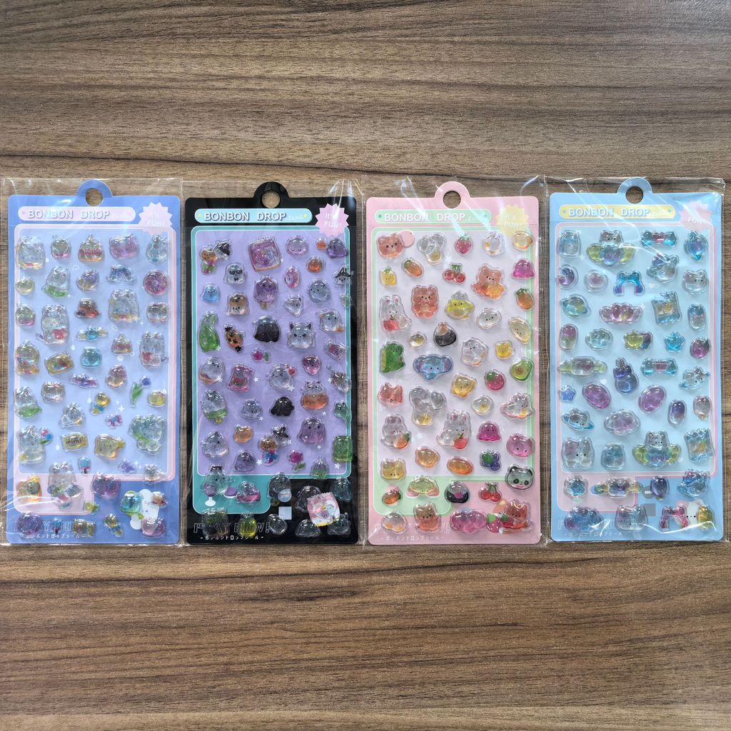 4-Pack Adorable BONBON DROP Transparent Cartoon Stickers - Sparkly Embellishments for Notebooks BulingBulingStickers Store