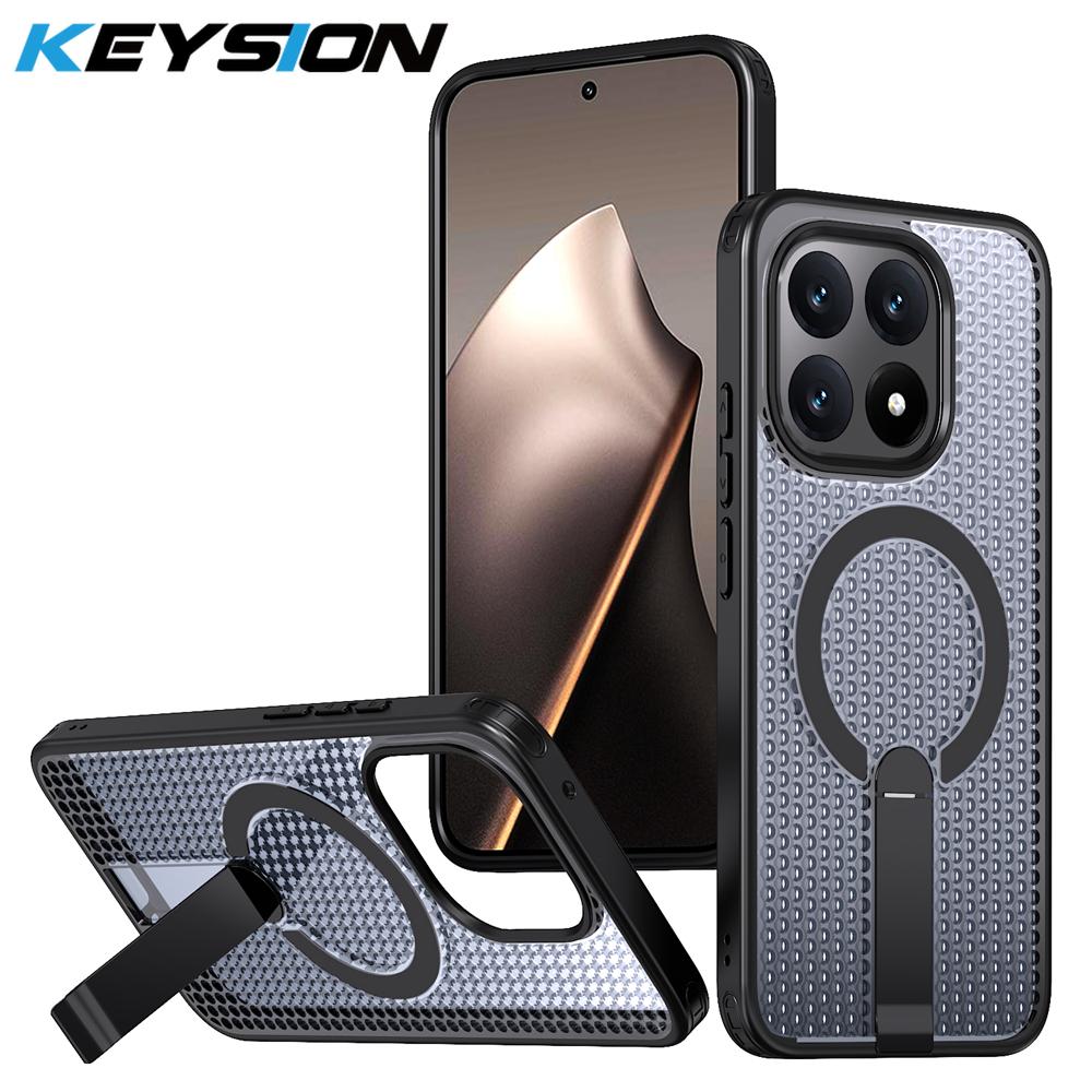 

KEYSION Hollow Heat Dissipation Magnetic Case for Xiaomi 15T Pro 5G Cooling Hide Kickstand Shockproof Phone Cover for Xiaomi 15T for Xiaomi 15T чёрный