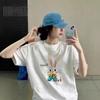 2026 Trendiges lockeres kurzärmeliges T-Shirt mit Baumwolle und kleinem Hasendruck