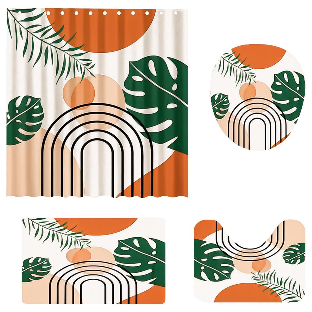 Shower Curtain Set Mid Century Curtains Bathroom Set Non-Slip Bohemian Style Set Decor Floor Rug Bath Mats Toilet Lid Cover