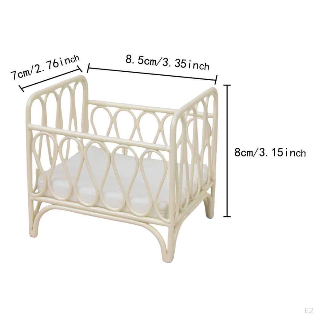 1:12 Miniature Crib Baby Doll Cradle Bed, Dollhouse Furniture with Mattress, Scenery