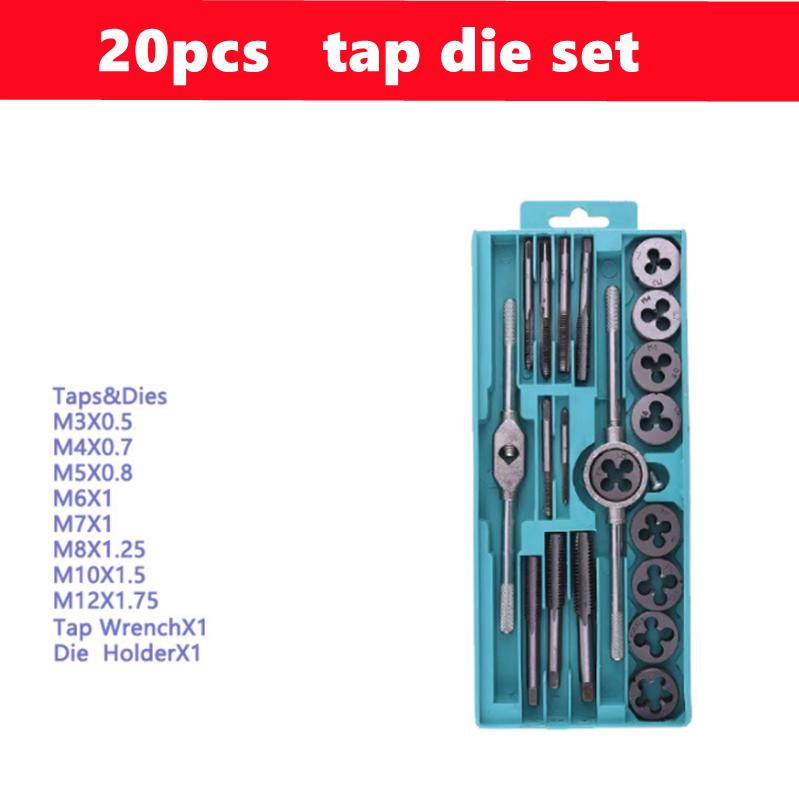 12/20/40pcs tap die set M3-M12, tool combination for manual internal and external thread tapping, thread repair drilling