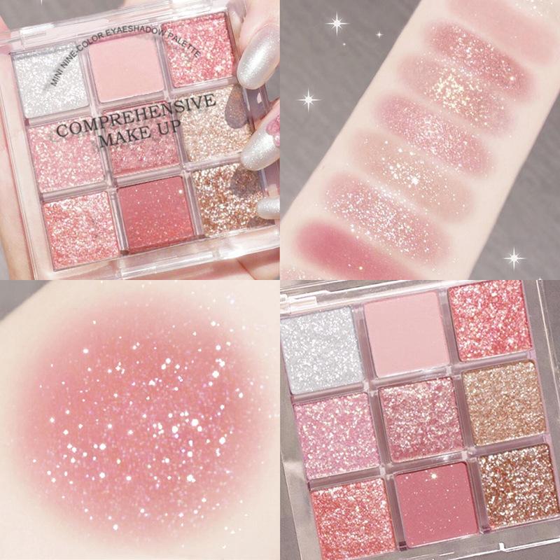 

Палитра теней для век из 9 цветов, блестки, сверкающие блестки, хайлайтер, тени для век, розовые тона, тени для век, бьюти-макияж 1