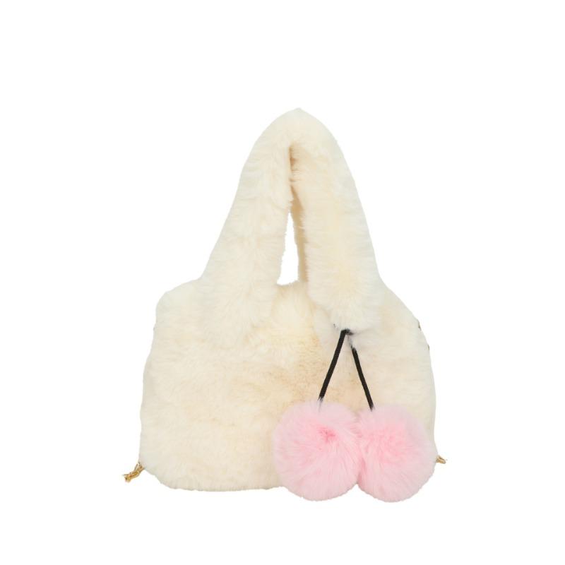 

Versatile texture niche messenger bag autumn new plush portable fashion cherry chain shoulder bag One size