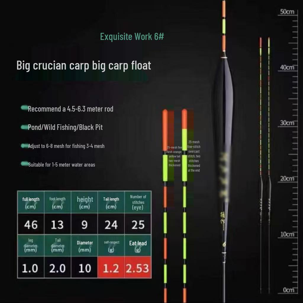 High Sensitivity Crucian Carp Fishing Float with Enhanced Visibility for Light Bites - Thickened Tail and Thin Tip for Precision.