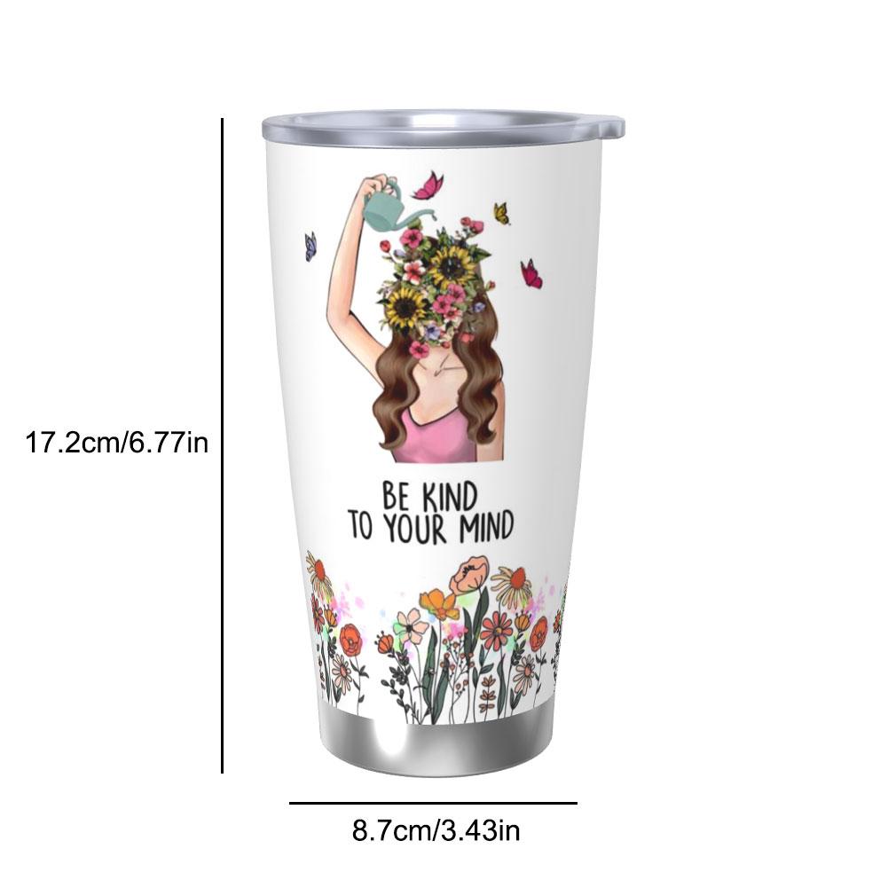 20 Oz Stainless Steel Tumbler Insulated Thermos Double-sided Print Travel Coffee Mug with Lid for Home Office Or Car