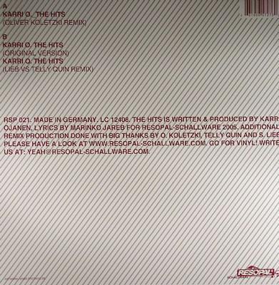 12inch Record KARRI O. - The Hits RSP021 Resopal Schallw 2005 Germany Dance & Electronica Used