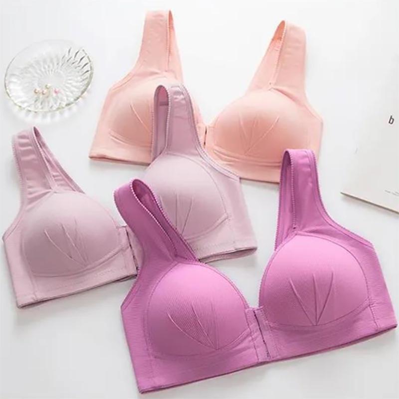 Womens Front Fastening Non-wire Push Up Bra With Soft Lined Deep-v Design For Ultimate Comfort