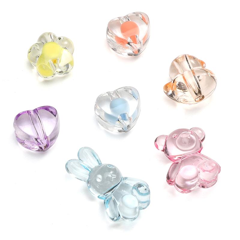 Acrylic Transparent Animal Rabbit Bear Heart Beads for DIY Jewelry 20 Pcs