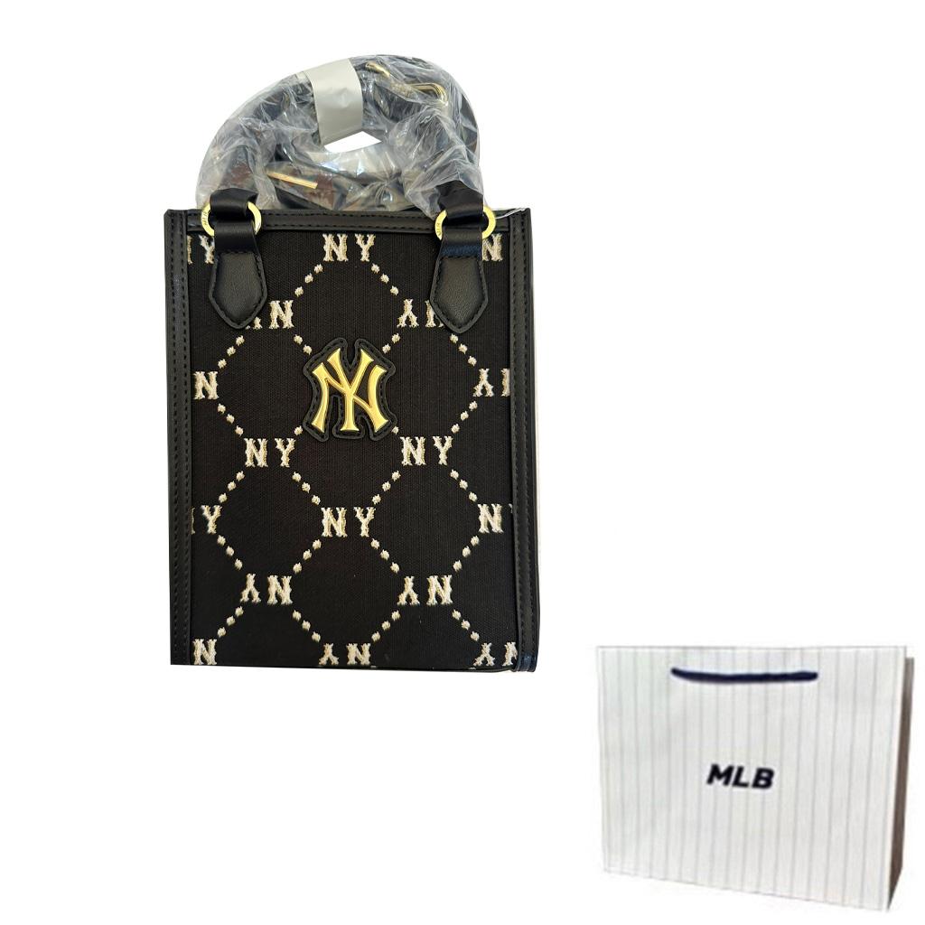 New MLB PVC Tote Bag Shopping Bag Shoulder Bag Crossbody Bag Handbag Mini Unisex Black Gold 7ACRMD34NGP001-50BKS