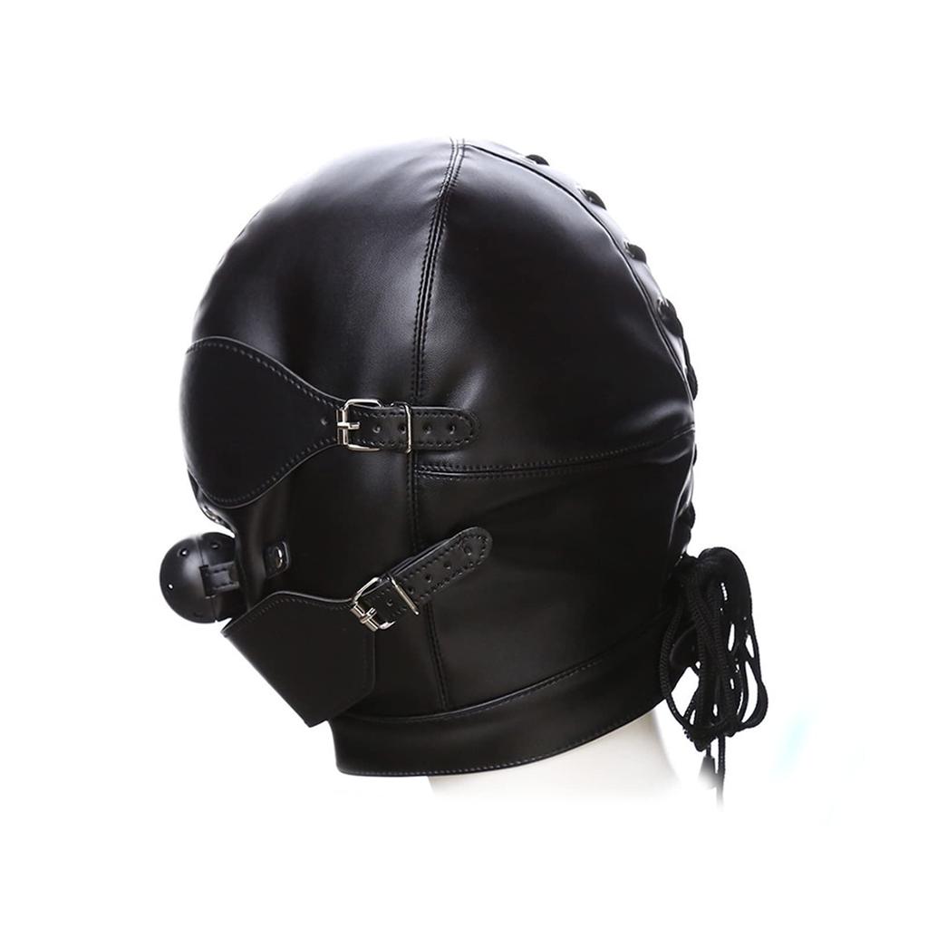 SM Restraint Mask with Adjustable Blindfold and Gag for SM Play and Adult Party Costume [ForstST] Headgear, Opening, Confinement, Restraints,
