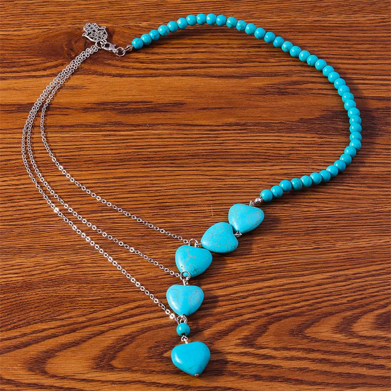 Aihua Bohemia Turquoise Stone Heart Necklace for Women Choker Collier Femme Ethnic Necklaces Statement Jewelry