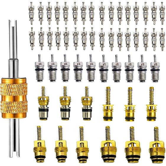 58 Pieces Valve Air Conditioning Valve Core R12 R134A R410 Automotive A/C Valve Stem Cores Brass Valve Cores Refrigeration Tire Valve Stem Cores for
