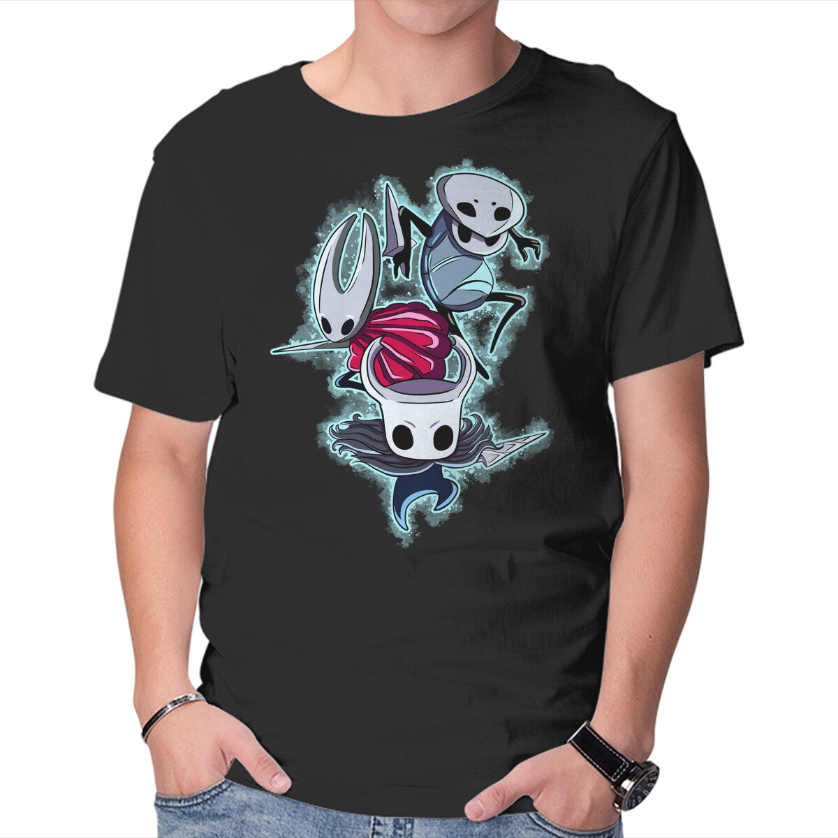 Unisex Crew Neck T-Shirt Hollow Band Graphic Short Sleeve Casual Tee S