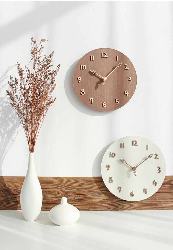 Mermbe Wall Log Frameless 3D 3D Leaf Easy To Read 12 Diameter Scandinavian Moving To a New Popular Holiday Gift Wood Clock, Style, Wood, Circular,