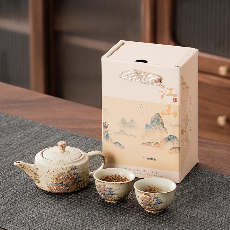 Blue And White Flint Red Hat Cup Ceramic Teacup Master Cup Hand-Painted Tea Eight Square Cup Kung Fu Tea Set Gift Tea Cup